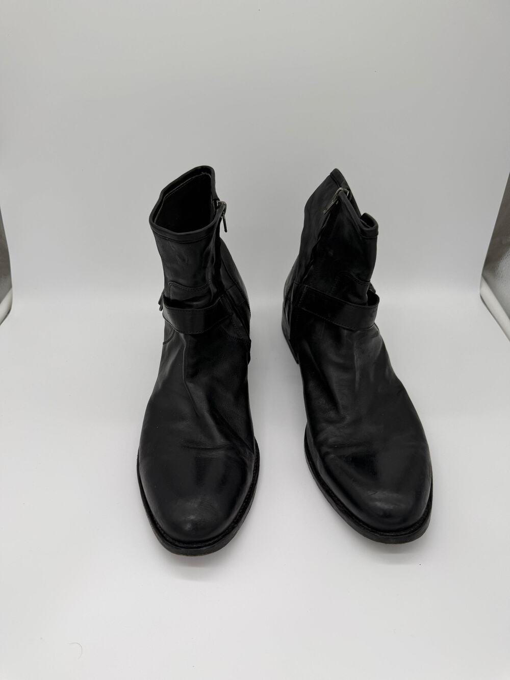 To Boot New York Boots Mens Size 12 Black Leather Biker Ankle Zip Buckle Strap